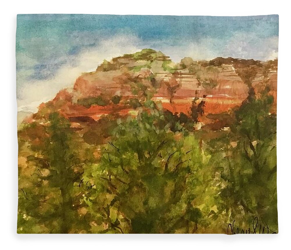 Arizona Fleece Blanket featuring the painting Sedona Summit by Cheryl Wallace