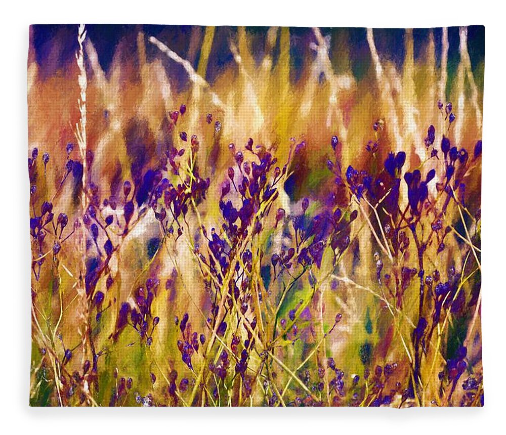 Nature Fleece Blanket featuring the digital art Seedheads I by Charmaine Zoe