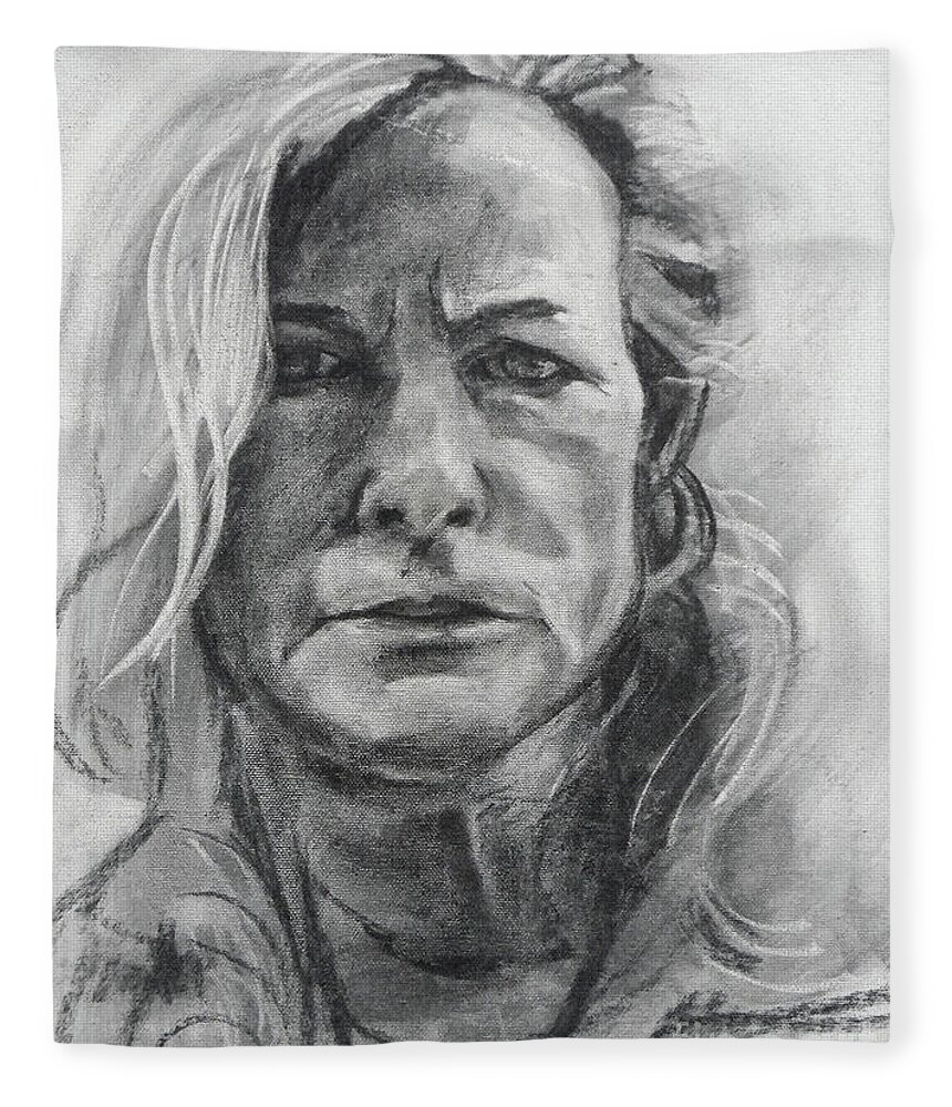 Self Portrait Fleece Blanket featuring the drawing Self Portrait, 2015 by PJ Kirk