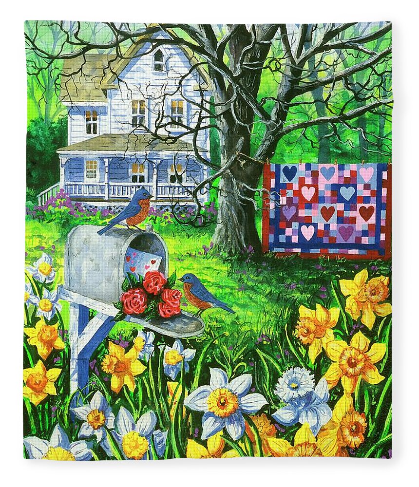 Valentine Quilt Fleece Blanket featuring the painting Sending Love by Diane Phalen