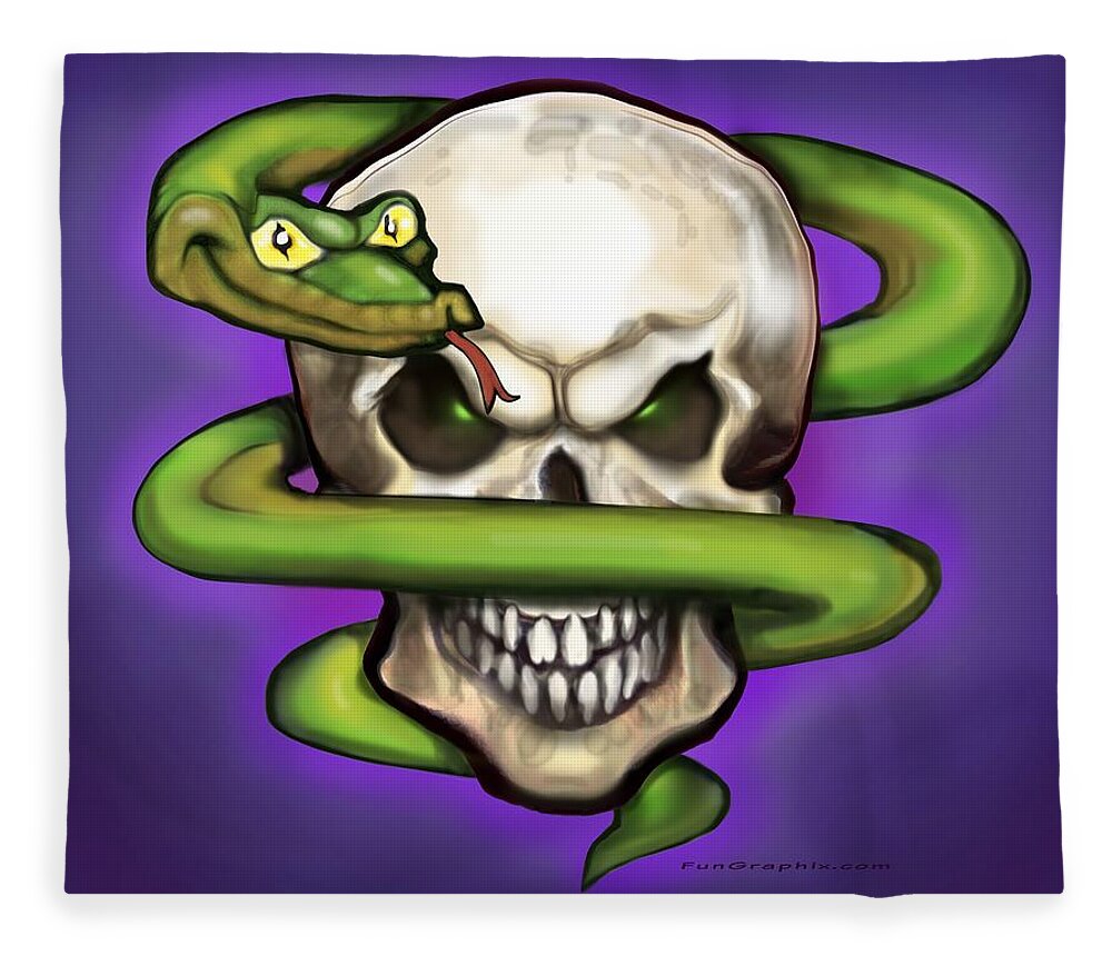 Serpent Fleece Blanket featuring the digital art Serpent Evil Skull by Kevin Middleton