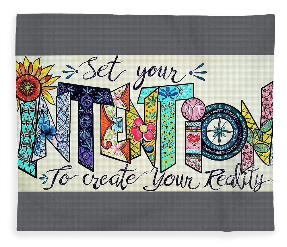 Set Your Intention To Create Your Reality Fleece Blanket featuring the painting Set Your Intention Talavera by Patti Schermerhorn