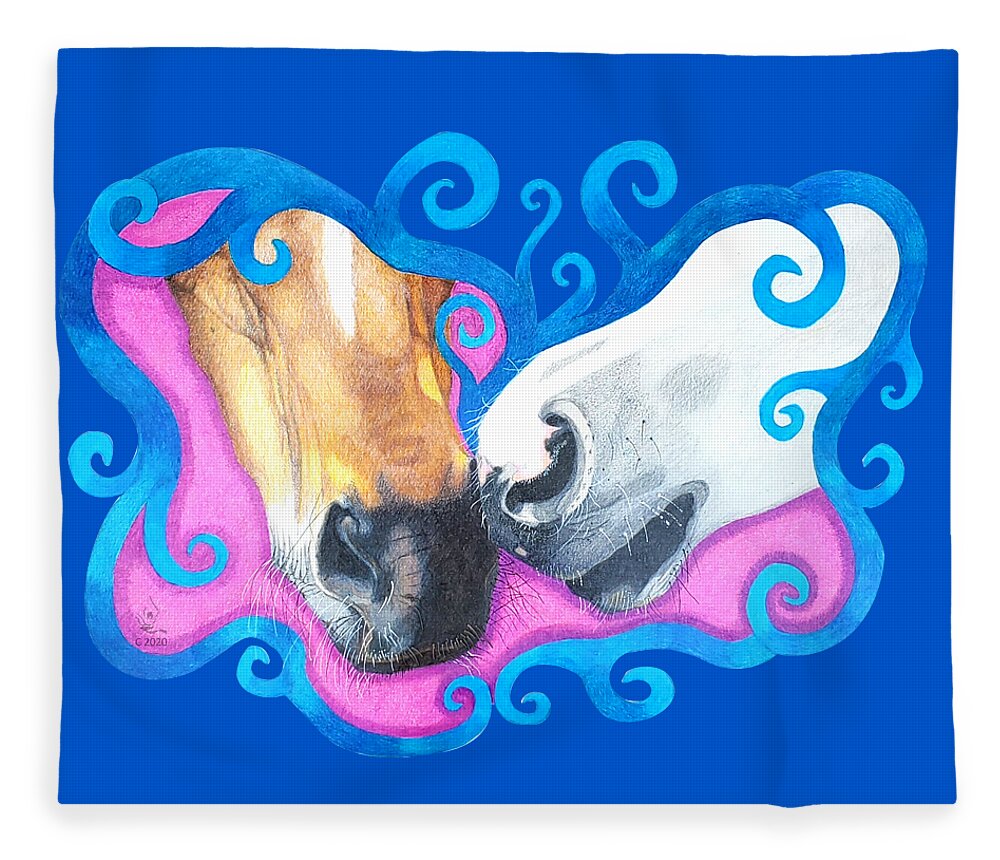 Horse Drawing Fleece Blanket featuring the drawing Sharing Breath by Equus Artisan