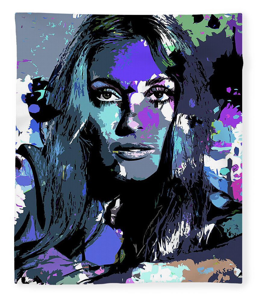 Sharon Fleece Blanket featuring the digital art Sharon Tate psychedelic portrait by Movie World Posters