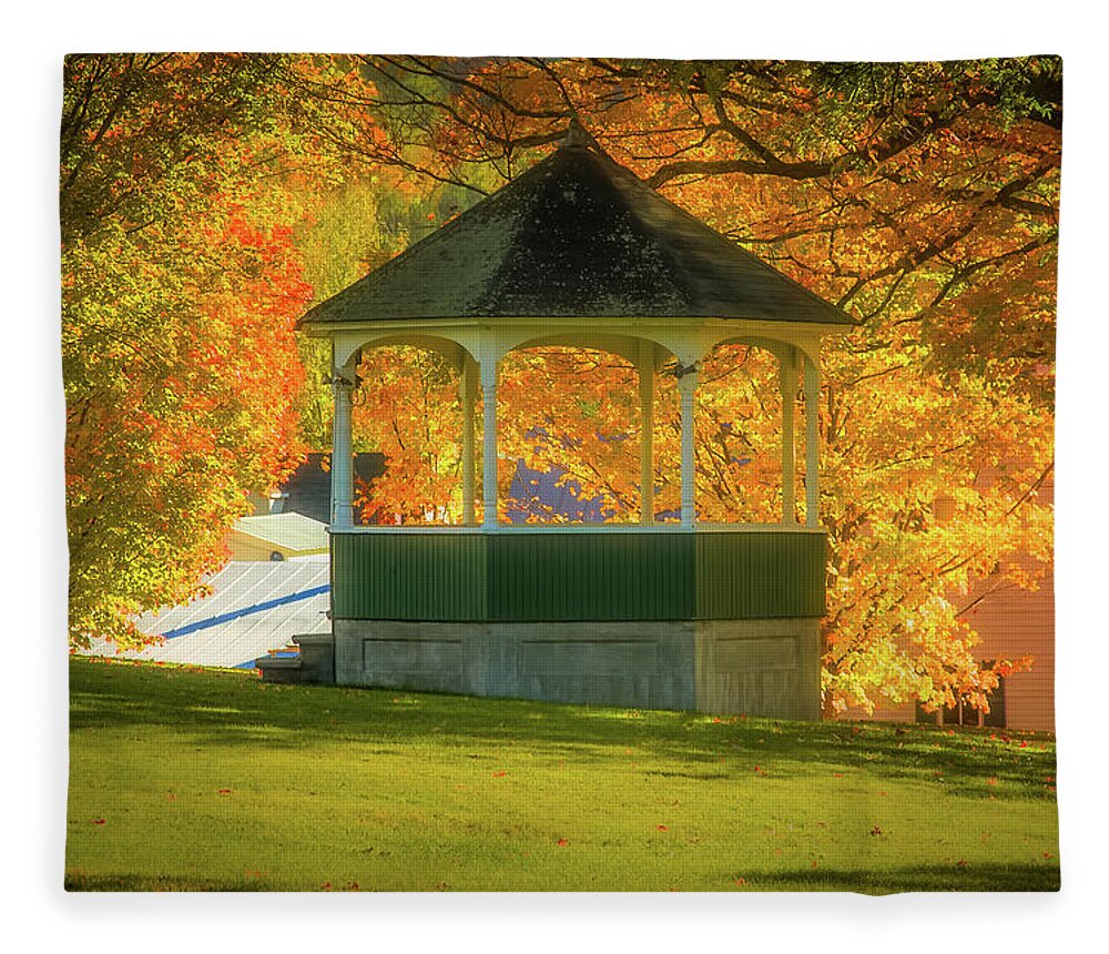 Sharon Vermont Fleece Blanket featuring the photograph Sharon Vermont bandstand by Jeff Folger
