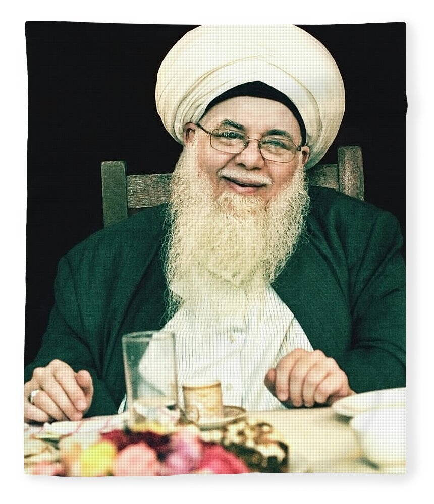 Sufi Fleece Blanket featuring the digital art Shaykh Adnan Kabbani by Sufi Meditation Center