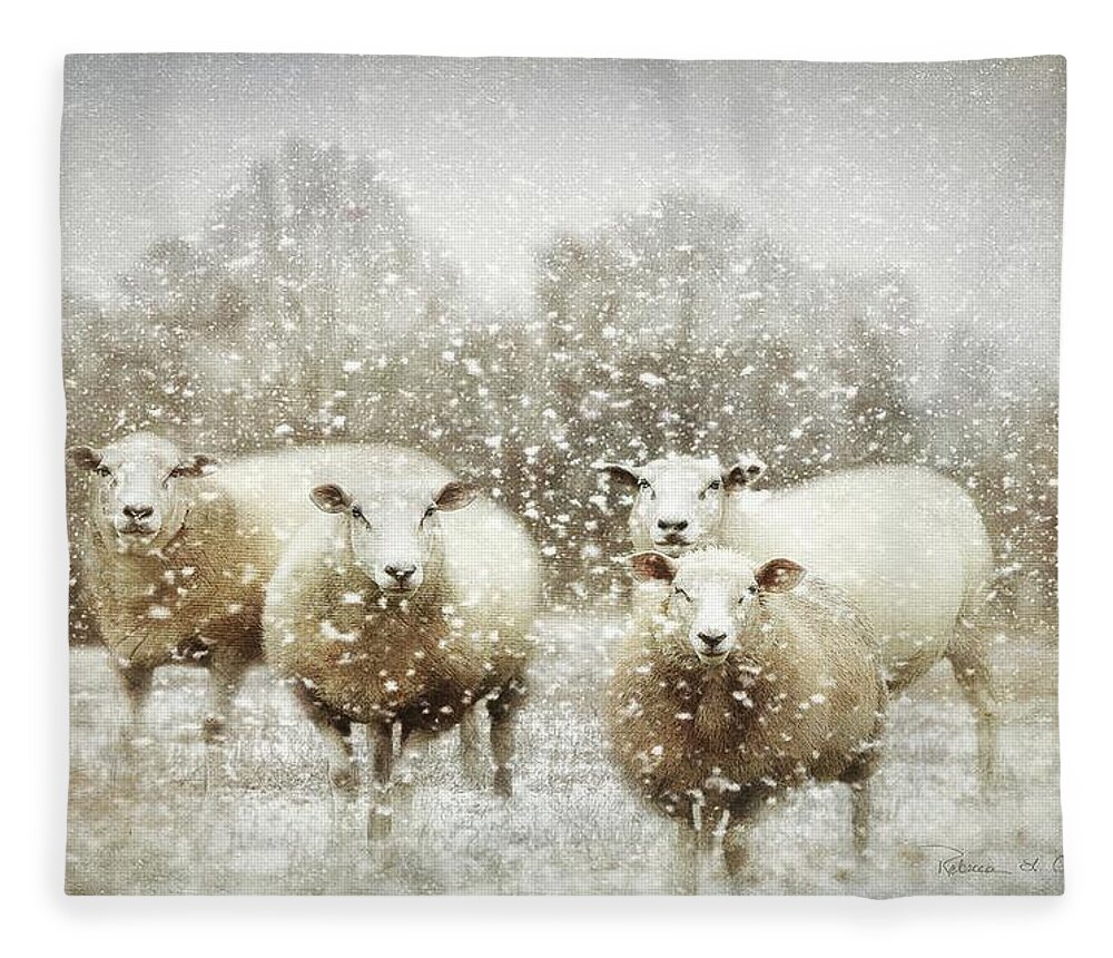Sheep Gathering In Snow Fleece Blanket featuring the photograph Sheep Gathering In Snow by Bellesouth Studio