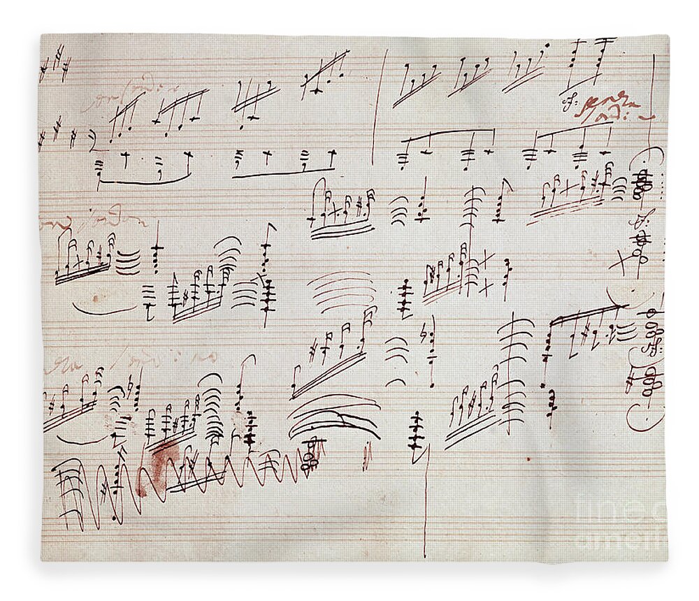 Beethoven Fleece Blanket featuring the drawing Sheet music for the Moonlight Sonata by Beethoven by Beethoven