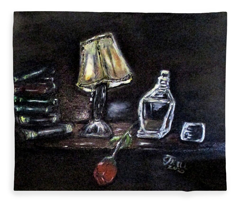 Still-life Fleece Blanket featuring the painting Shelf of Memories by Clyde J Kell