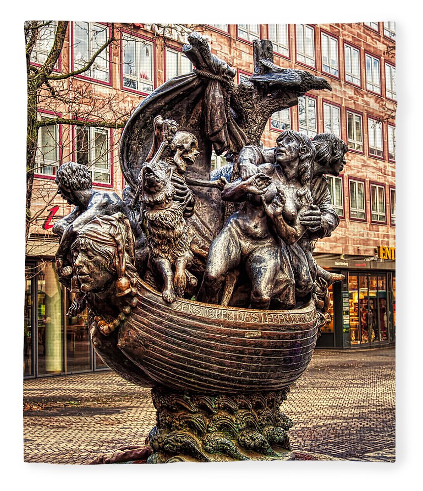 Ship Of Fools Fleece Blanket featuring the photograph Ship of Fools Water Fountain Nuremberg by Tatiana Travelways