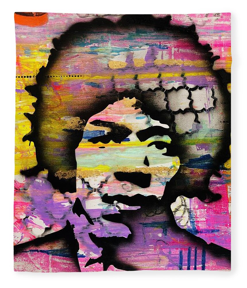Jimi Hendrix Fleece Blanket featuring the painting Show me your colors by Jayime Jean