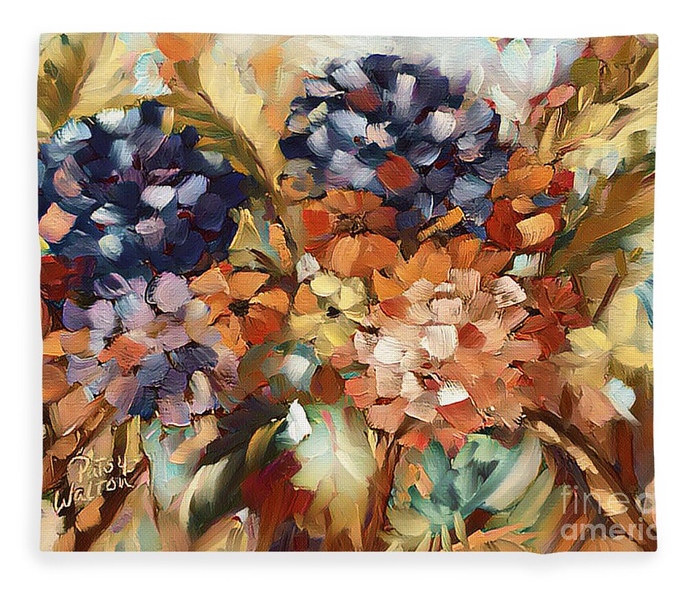 Hydrangeas Fleece Blanket featuring the painting Show Offs 2 by Patsy Walton
