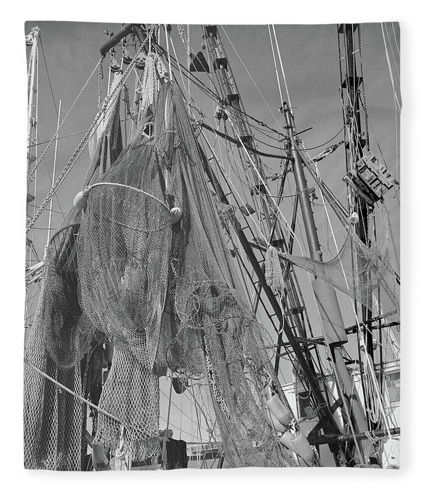 Shrimp Boat Fleece Blanket featuring the photograph Shrimp Boat Rigging by John Simmons