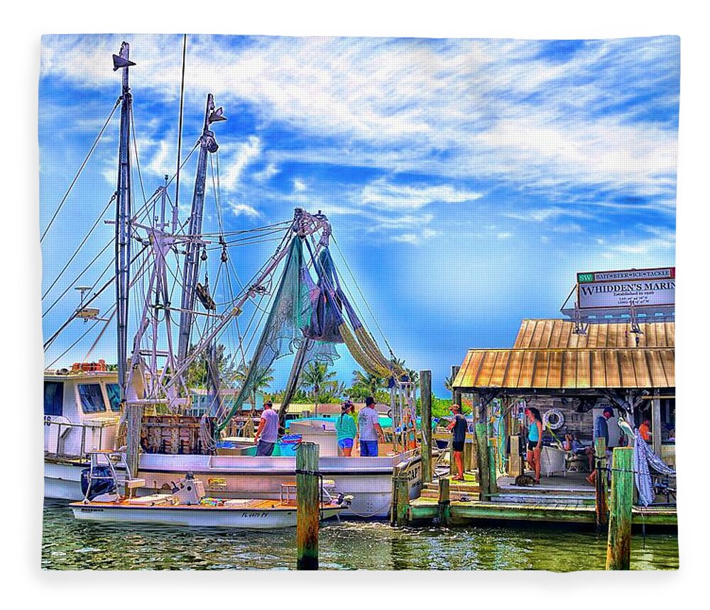 Boca Grande Fleece Blanket featuring the photograph Shrimp Boating by Alison Belsan Horton