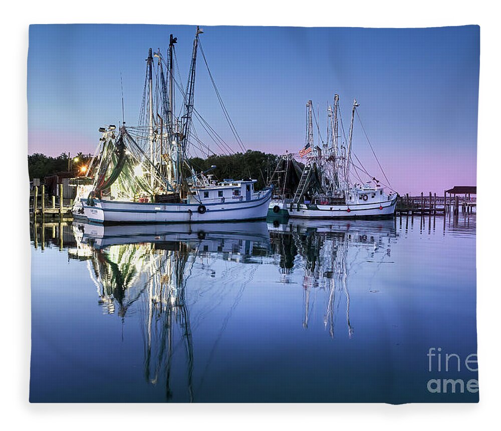 Shrimpboat Fleece Blanket featuring the photograph Shrimpboats at Sunset by Shelia Hunt