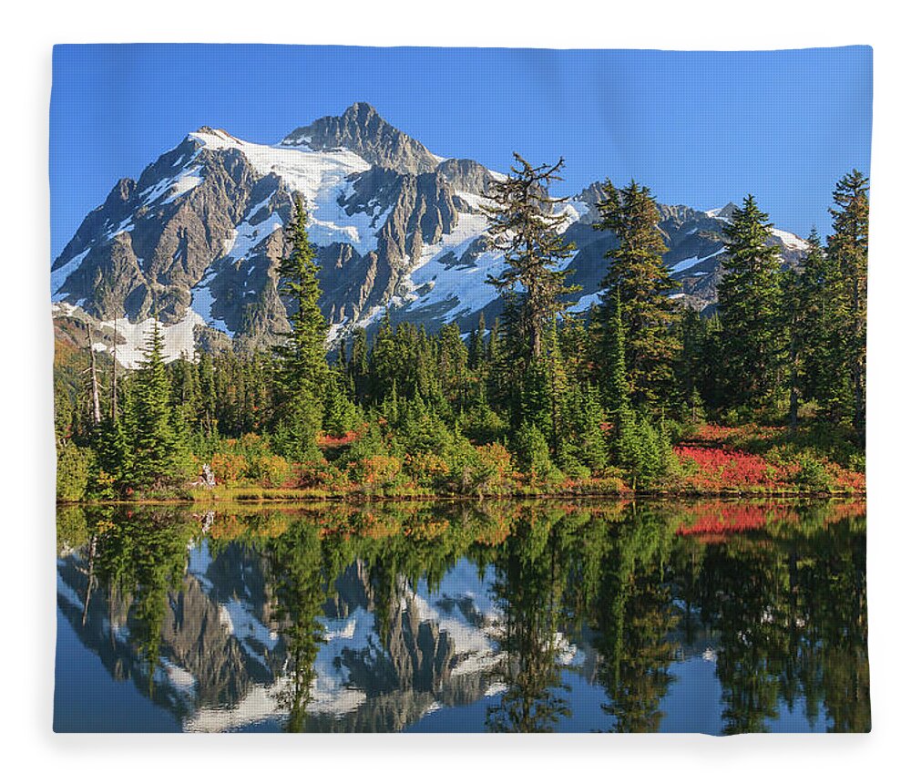 Mt. Shuksan Fleece Blanket featuring the photograph Shuksan Reflection by Michael Rauwolf