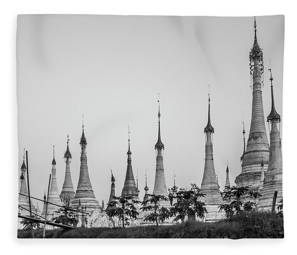 Shwe Indein Fleece Blanket featuring the photograph Shwe Indein Pagoda by Arj Munoz