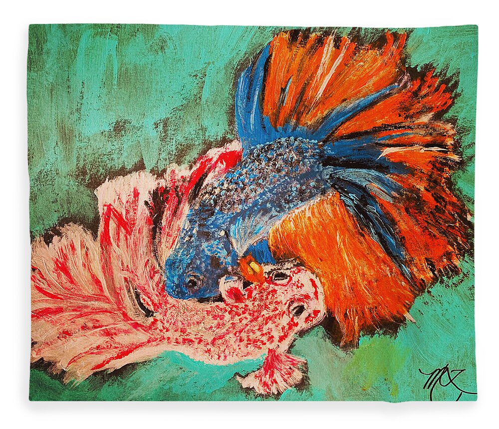 Siamese Fighting Fish Fleece Blanket featuring the painting Siamese Fighting Fish by Melody Fowler