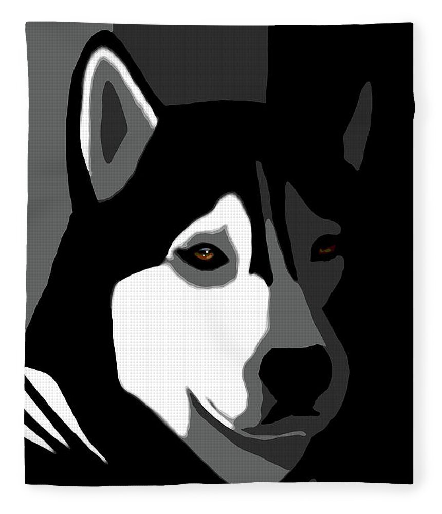 Dog Fleece Blanket featuring the mixed media Siberian Husky Dog 162 by Lucie Dumas