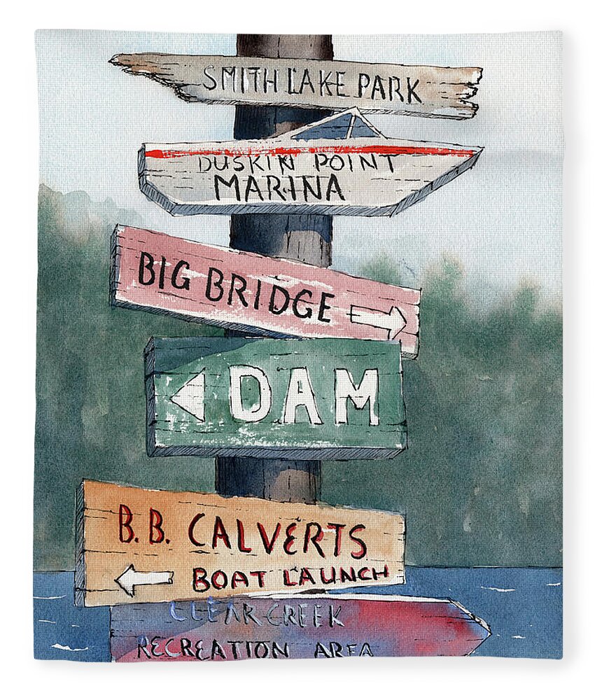 Watercolor Fleece Blanket featuring the painting Sign Post #2 by Scott Brown