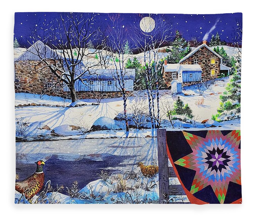 Snow Landscape Fleece Blanket featuring the painting Silent Night by Diane Phalen