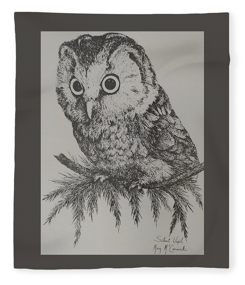 Owl Fleece Blanket featuring the painting Silent Vigil by ML McCormick