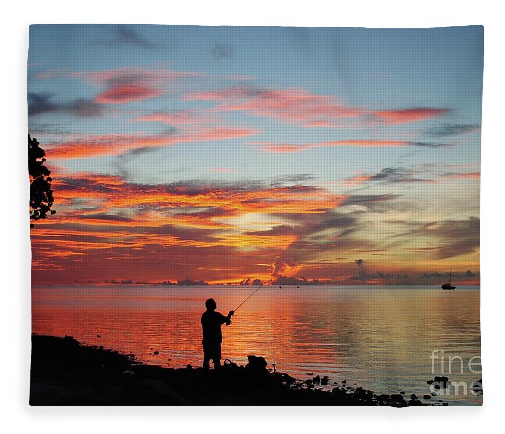 Twilight Fleece Blanket featuring the photograph Sunset Fishing by On da Raks