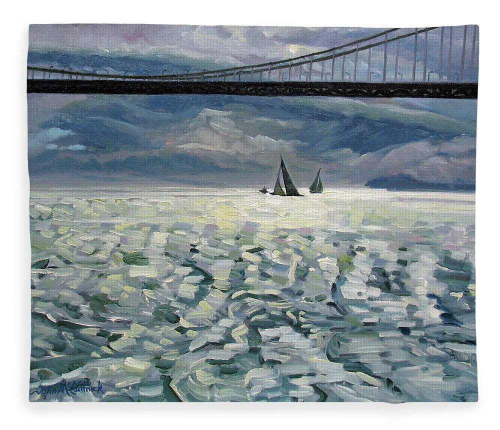 Golden Gate Fleece Blanket featuring the painting Silhouettes by John McCormick