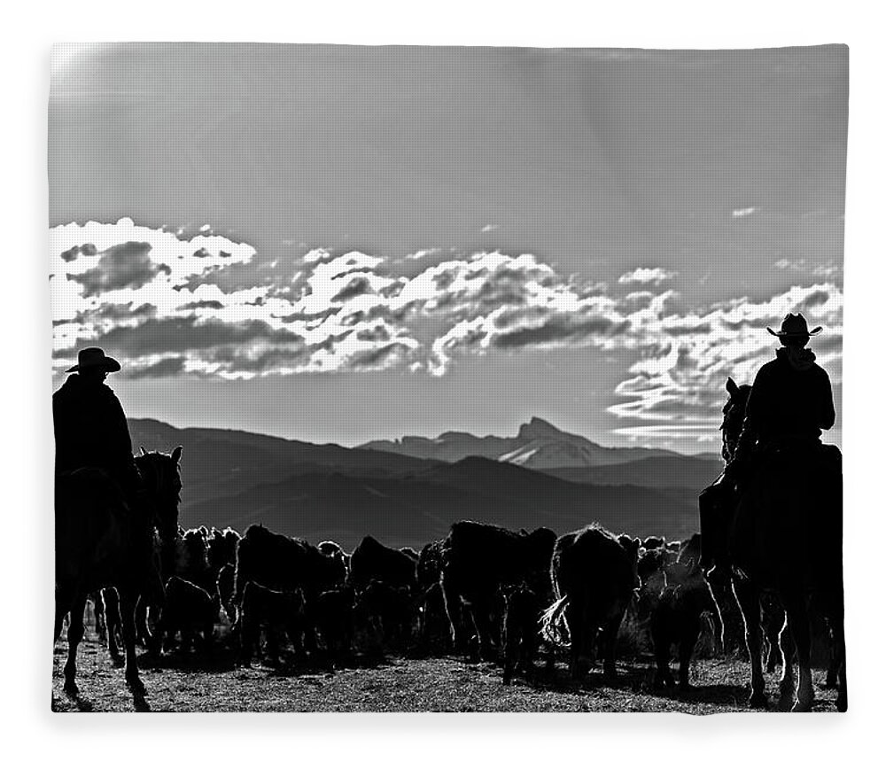 Ranch Fleece Blanket featuring the photograph Silohuette Cowboys  by Julieta Belmont