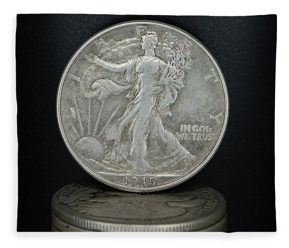 Silver Coin Fleece Blanket featuring the photograph Silver Coins 1945 Walking Liberty Half Dollar by Amelia Pearn