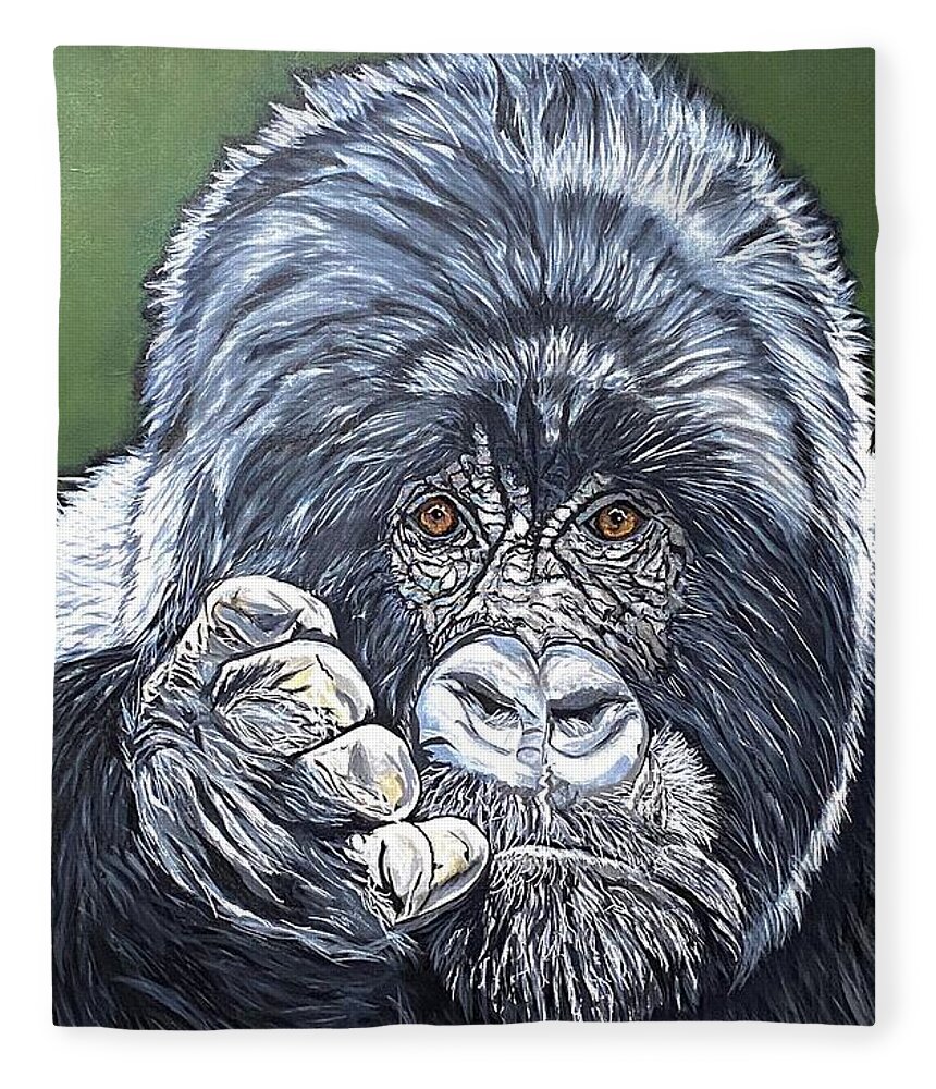  Fleece Blanket featuring the painting Silverback Gorilla-Gentle Giant by Bill Manson