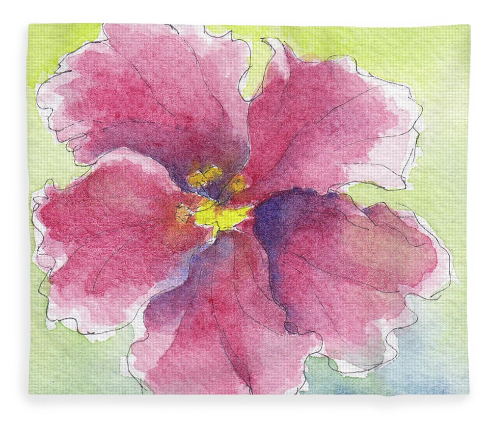 Hibiscus Fleece Blanket featuring the painting Simply Red by Anne Katzeff