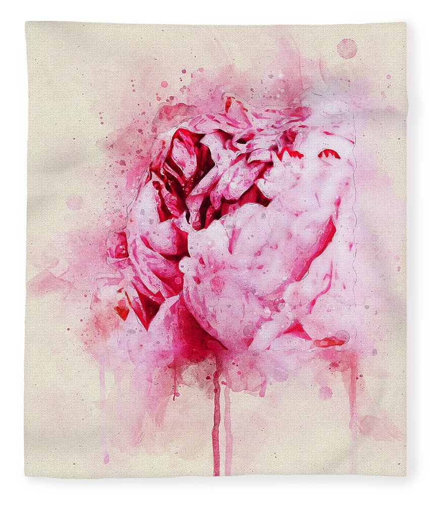 Flower Fleece Blanket featuring the painting Single Peony by Portraits By NC