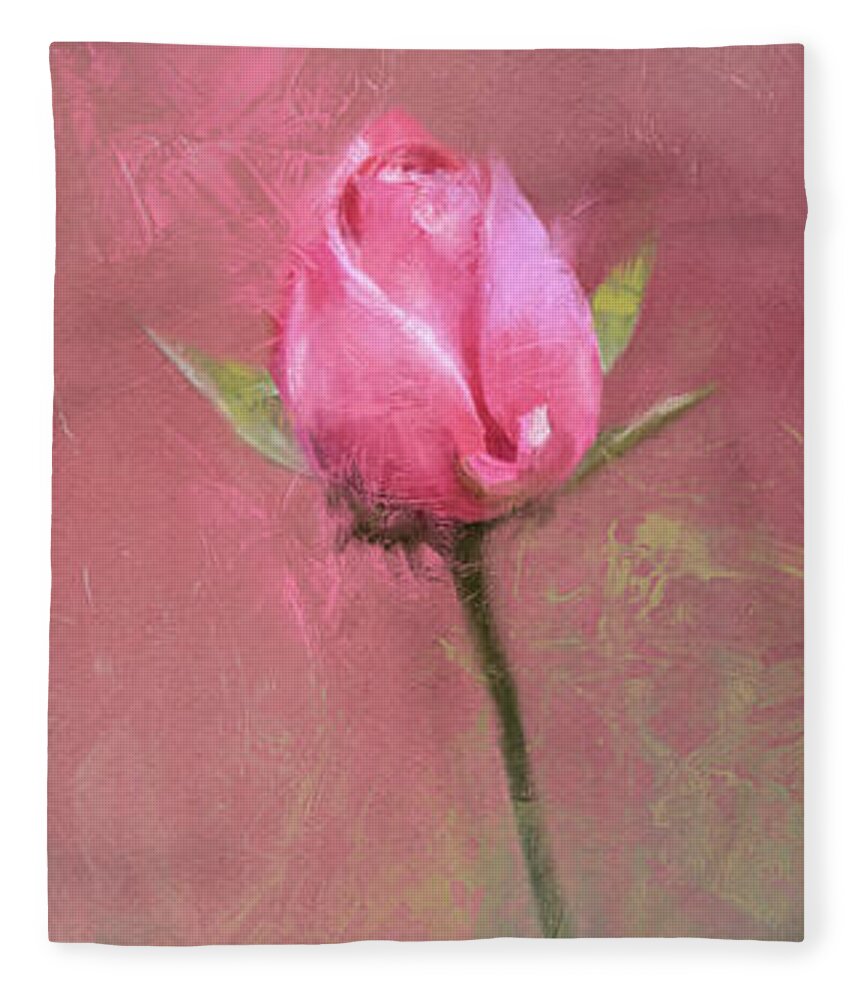 Flower Fleece Blanket featuring the painting Single Pink Rose Bud by Jai Johnson
