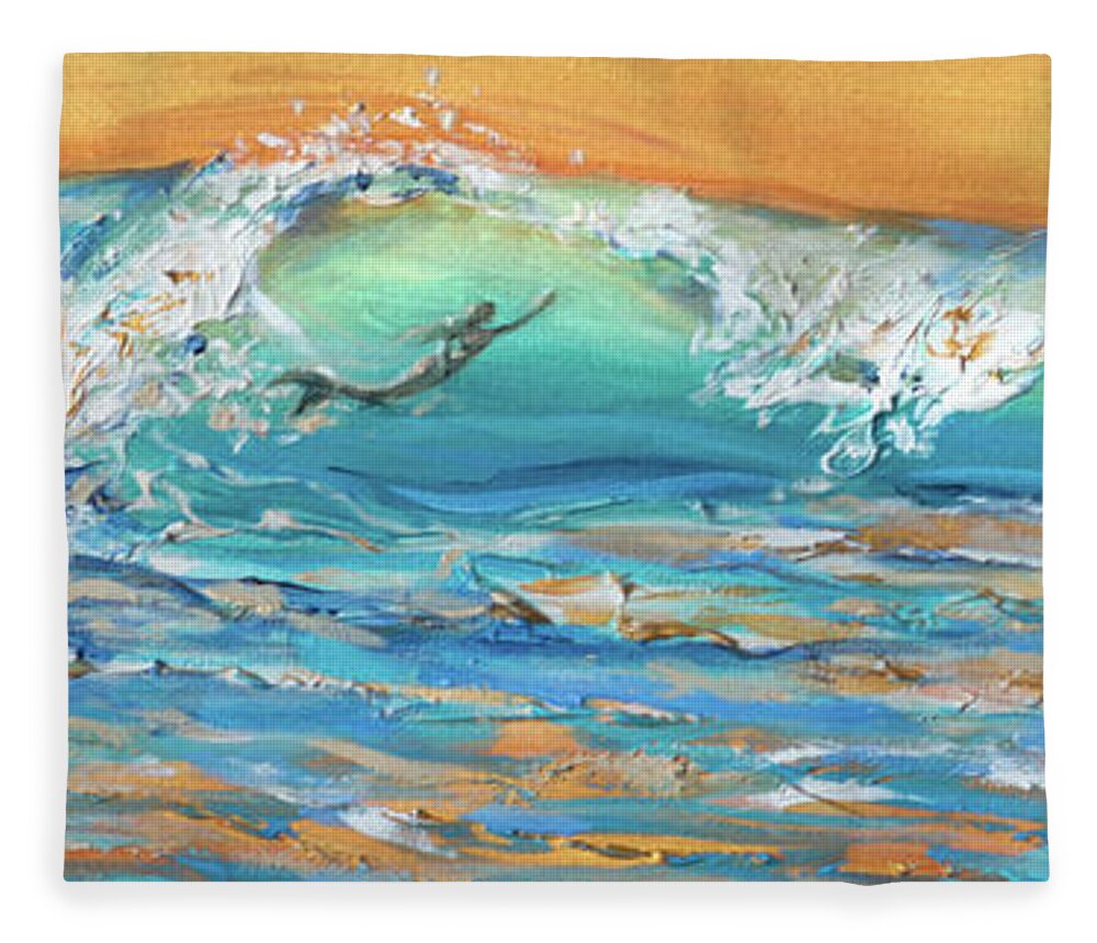 Ocean Fleece Blanket featuring the painting Siren Surfing by Linda Olsen