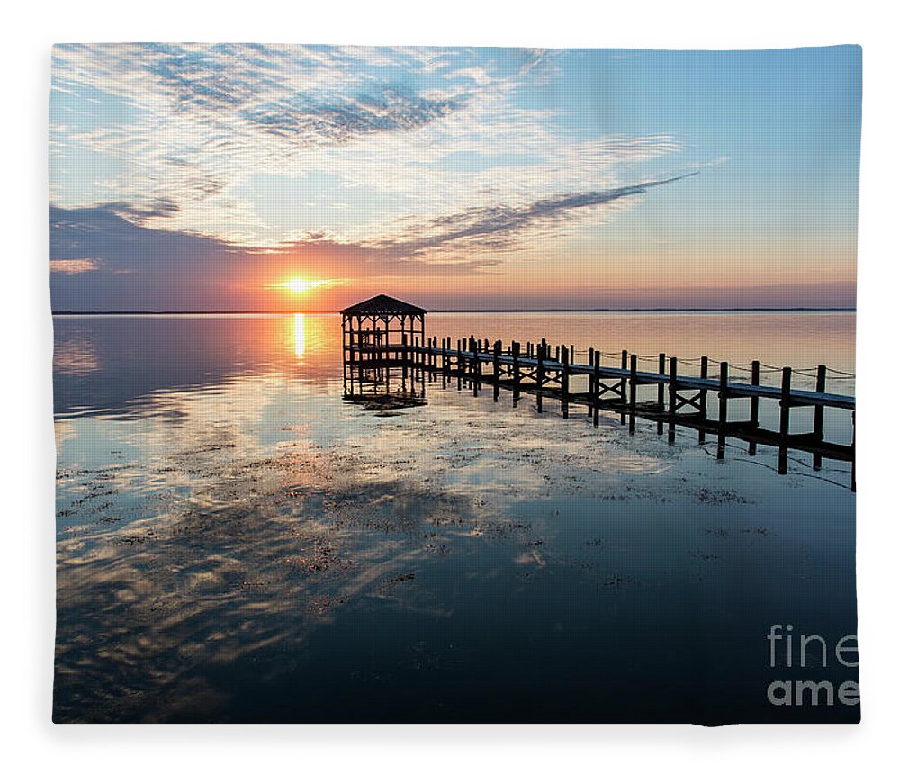 North Carolina Fleece Blanket featuring the photograph Sitting on the Dock of the Bay by Erin Marie Davis