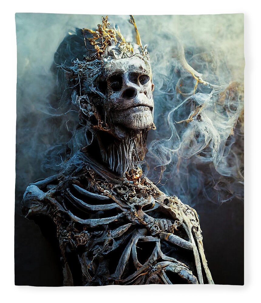 Skeleton Fleece Blanket featuring the digital art Skeleton King 03 by Matthias Hauser
