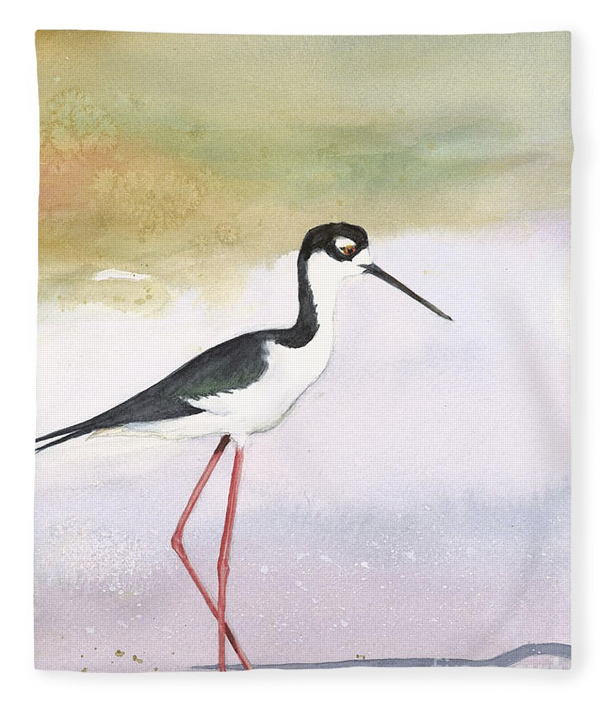 Bird Black Necked Stilt Fleece Blanket featuring the painting Skinny Legs by Vicki B Littell