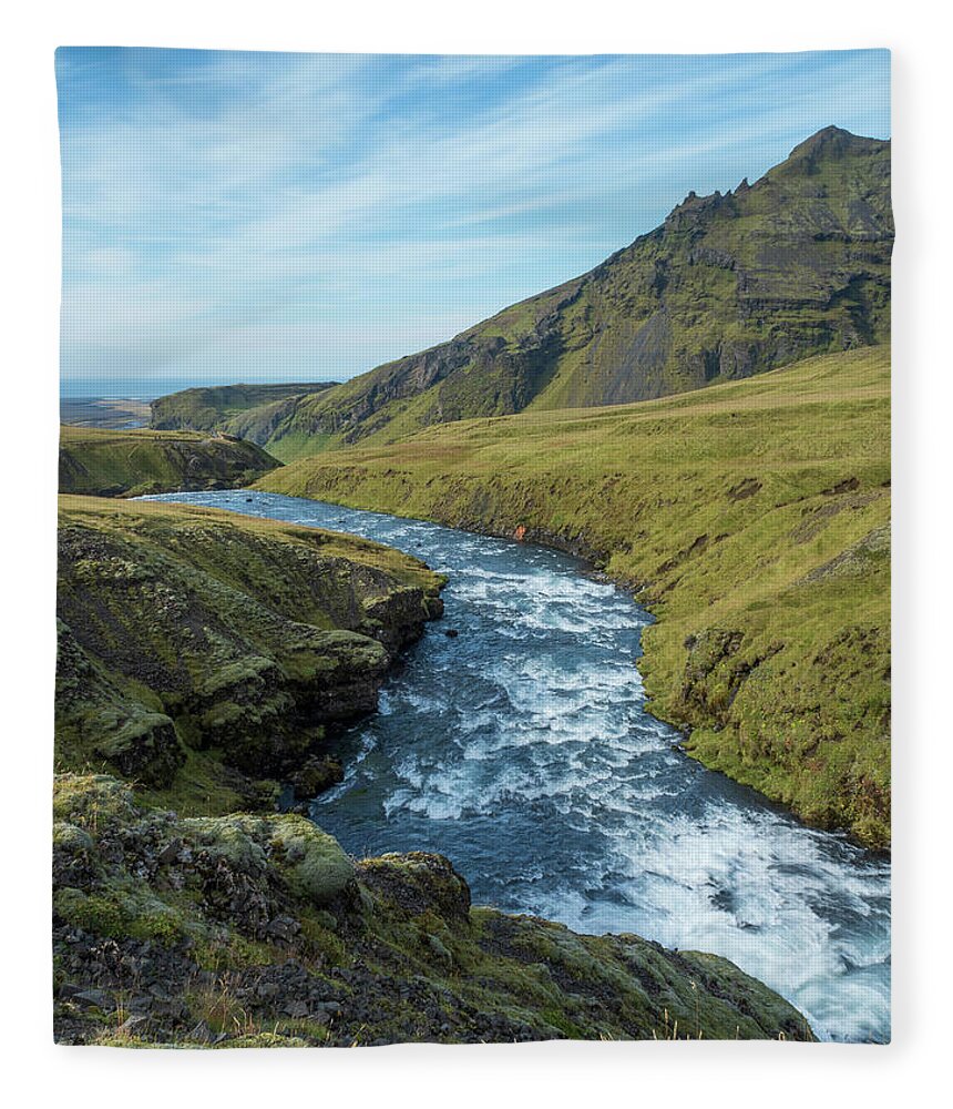 Landscape Fleece Blanket featuring the photograph Skoga River Flows Above Skogafoss by Kristia Adams