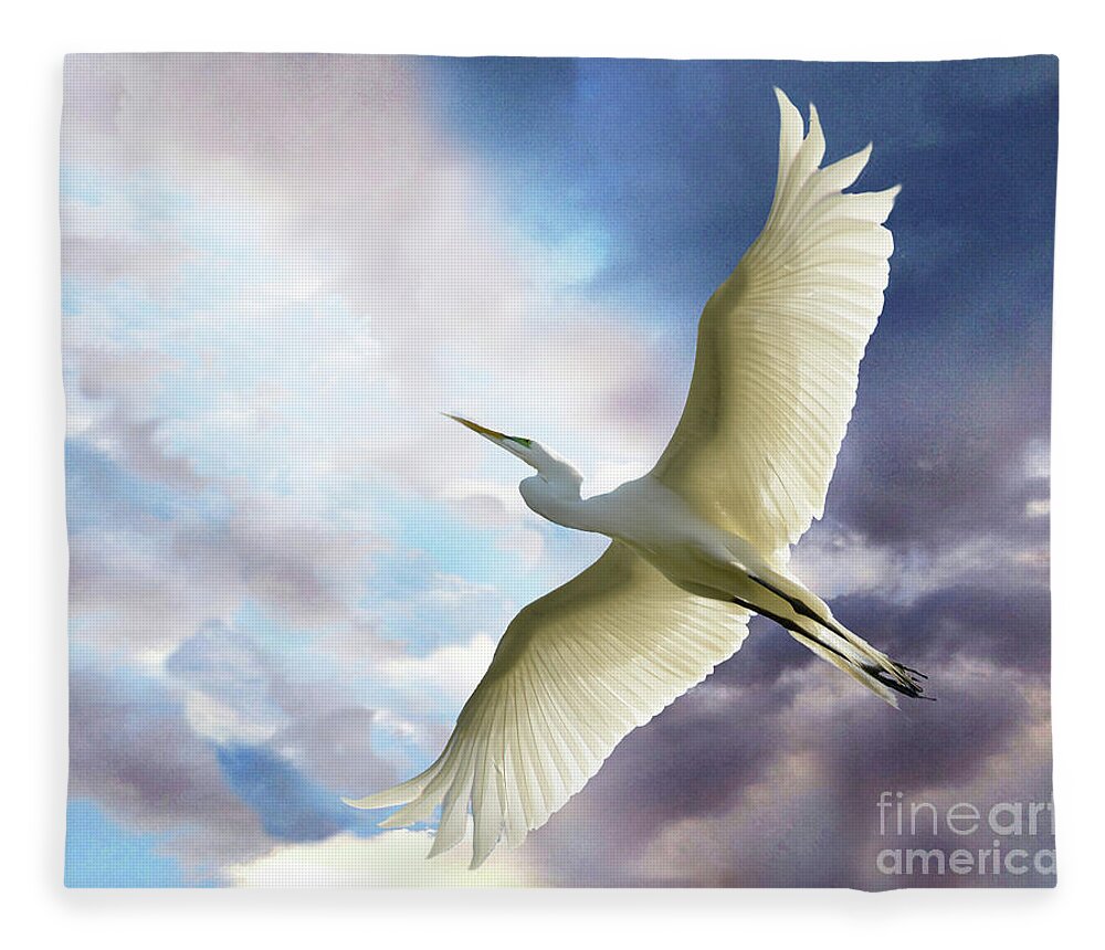 Snowy White Egrets Fleece Blanket featuring the digital art Sky Crane by Melinda Hughes-Berland