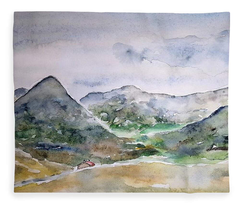 Watercolor Fleece Blanket featuring the painting Skye Valley by John Klobucher