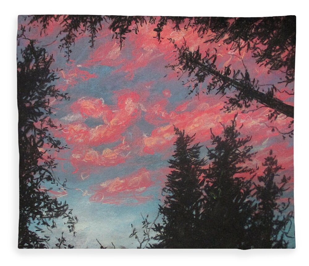 Forest Sky Fleece Blanket featuring the painting Sky's Passion by Jen Shearer