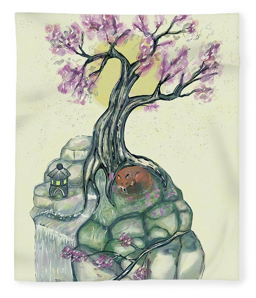 Watercolor Fleece Blanket featuring the digital art Sleeping Fox Imagine #1 by Rose Lewis