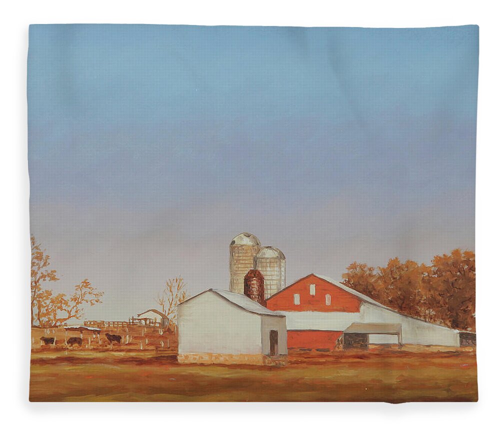 Oil Paintings Fleece Blanket featuring the painting Small Red Barn by Guy Crittenden