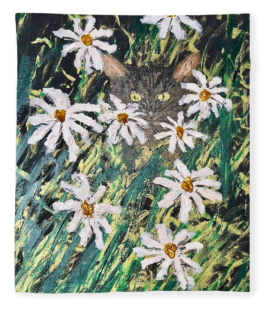 Cats Fleece Blanket featuring the painting Smell the Flowers by Bethany Beeler
