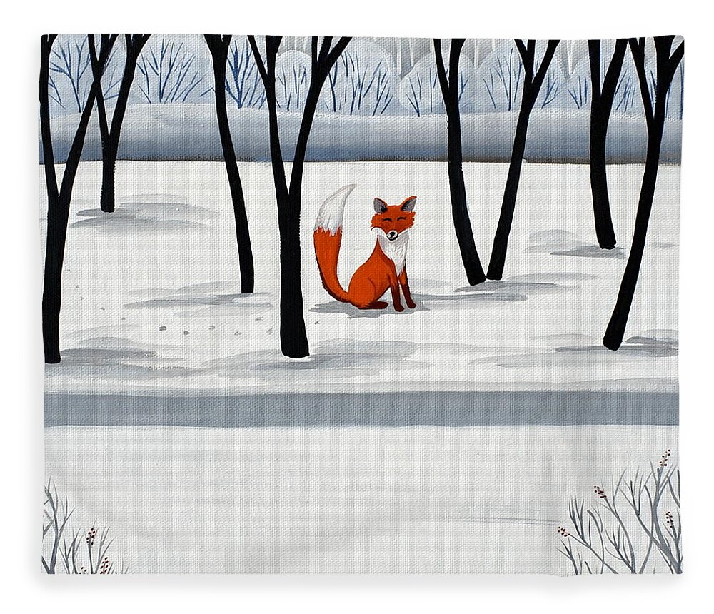 Fox Fleece Blanket featuring the painting Smiling Fox  woodland animal cute by Debbie Criswell