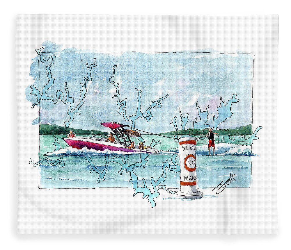 Watercolor Fleece Blanket featuring the painting Smith Wake by Scott Brown
