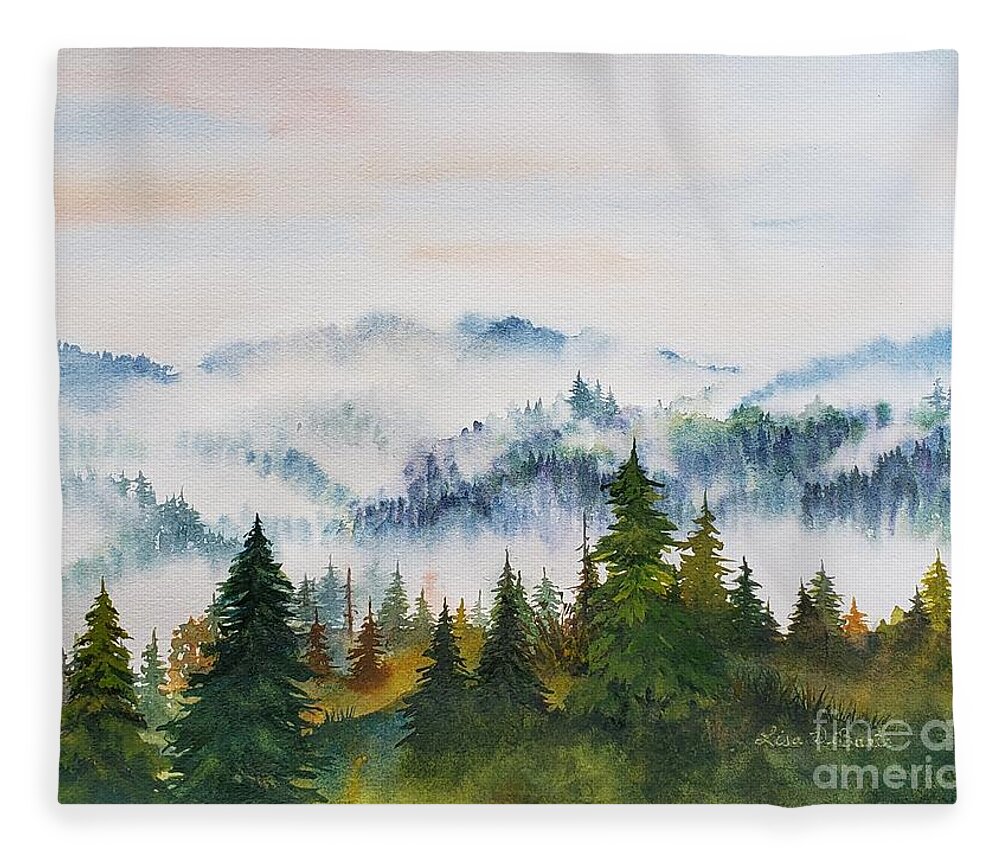 Trees Fleece Blanket featuring the painting Smoke in the Mountains by Lisa Debaets