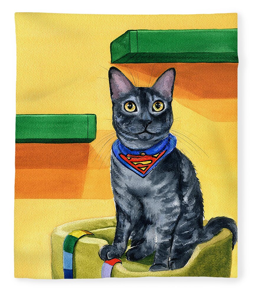 Cat Fleece Blanket featuring the painting Smokey by Dora Hathazi Mendes