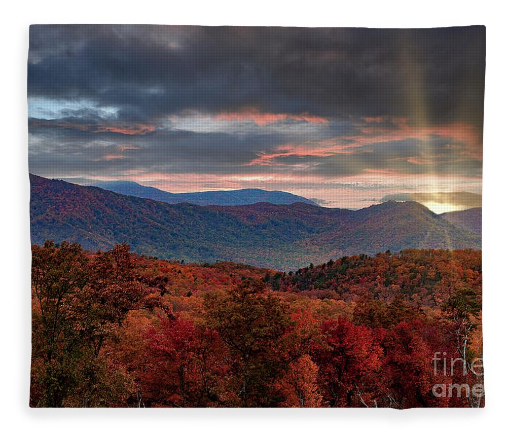Landscape Fleece Blanket featuring the photograph Smoky Mountain Autumn Days End by Theresa D Williams